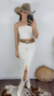 Conjunto Saia Jeans midi e Cropped Corselete Branco Country