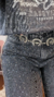 Calça Jeans Wide Leg Cinza Estonada Com brilho strass na internet