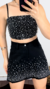 Conjunto alfaiataria Cropped e shorts saia com Strass de brilho - comprar online