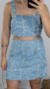 Conjunto Saia e Cropped Jeans Strass com pérolas - comprar online