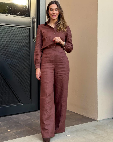 CALCA RETA LINHO 100% COS COM PREGAS KARMANI 012998