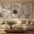 Kit 3 Quadros Decorativos Florais e Folhagens Dente de Leão ao Fundo Branco