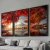 Kit 3 Quadros Decorativos Paisagem Por do Sol Árvore Vermelha Monte Fuji