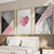 Kit 3 Quadros Decorativos Coração Poligonal