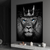 Quadro Decorativo Animais Leão Rei Coroa Preto e Branco Olhos Azuis