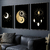 Kit 3 Quadros Decorativos Zen e Signos Yin Yang Dourado