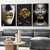 Kit 3 Quadros Decorativos Pessoas Mulher Boca Rosa Borboleta em preto cinza e dourado