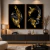 Kit 2 Quadros Decorativos Folhagens Dourada e Preta