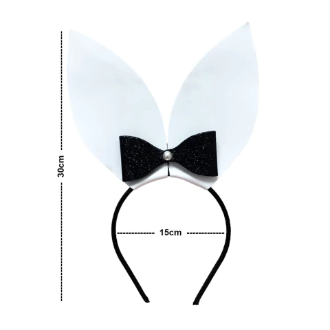 Tiara Coelha Playboy Preta Com Lacinho Na Tiara