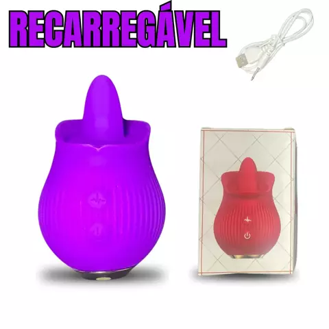 Vibrador Rosa Com Lingua Estimuladora Recarregável 12 modos de vibração