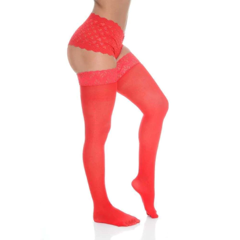 Meia Lisa Com Renda 7/8 Vermelho Perrutextil