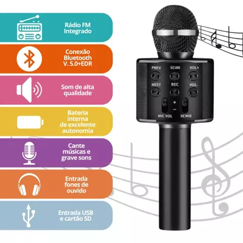 Microfone Bluetooth S/ Fio Youtuber Karaoke Cores