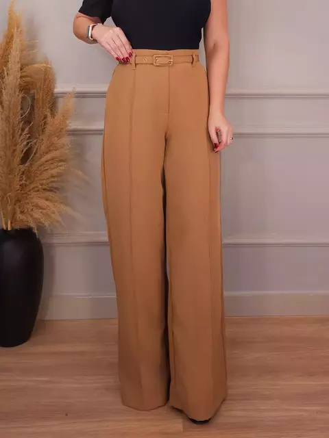 Calça Pantalona Alfaiataria c/ Cinto Giulia Caramelo