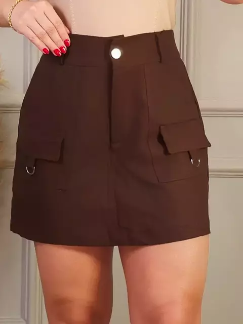 Short Saia Cargo Linho Renata Marrom