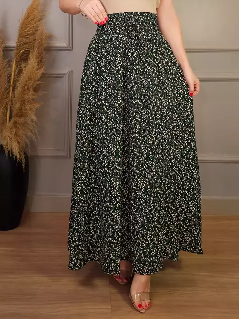 Saia Midi Estampada Jeine Preta
