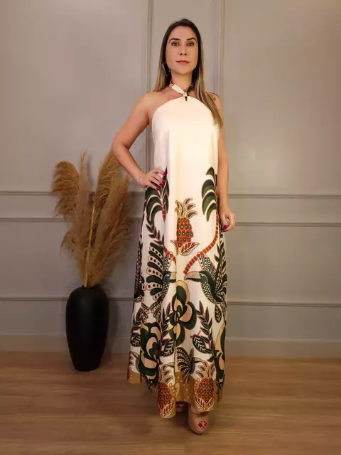 Vestido Longo Frente Única Nayara Estampado Nude