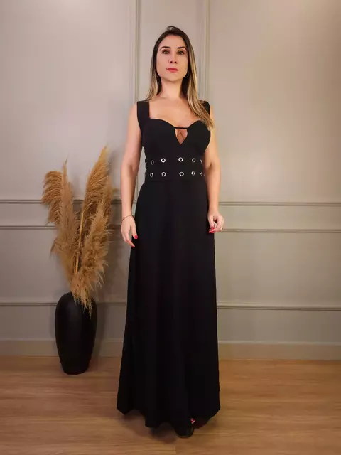 Vestido Midi Alcinha c/ Detalhe Ilhós Yane Preto