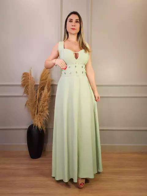 Vestido Midi Alcinha c/ Detalhe Ilhós Yane Verde