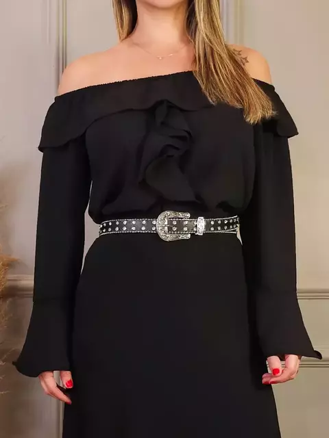 Blusa Ciganinha Manga Longa Preta