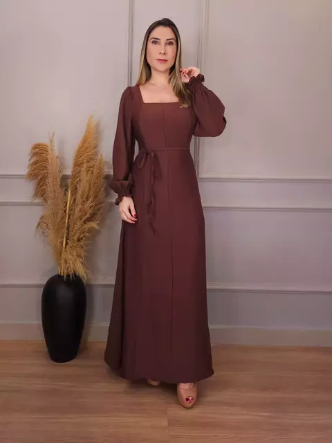 Vestido Longo Manga Longa Sindy Caramelo