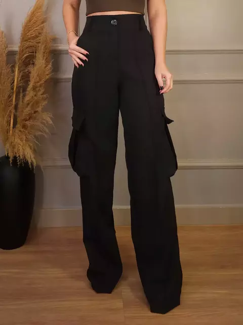 Calça Pantalona Cargo Zoey Preta