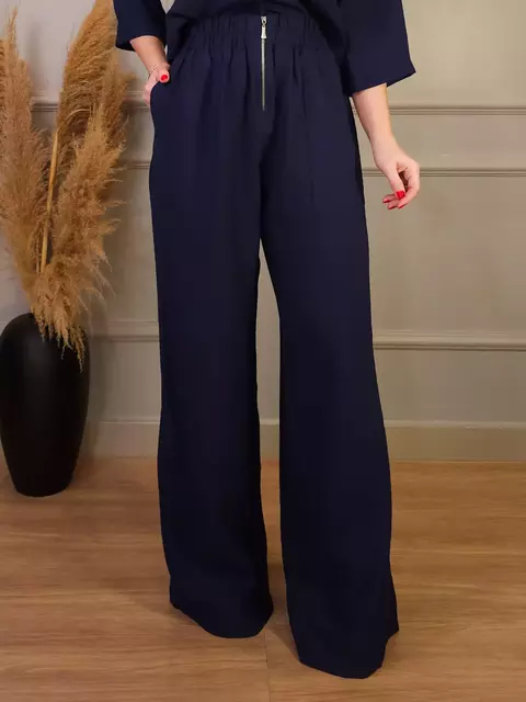 Calça Pantalona Zíper Amanda Azul Marinho