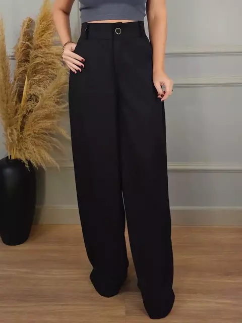 Calça Pantalona Alfaiataria Sarja Preta