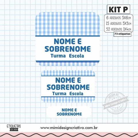 Kit Etiquetas Escolares "Sem Tema - Azul Xadrez"
