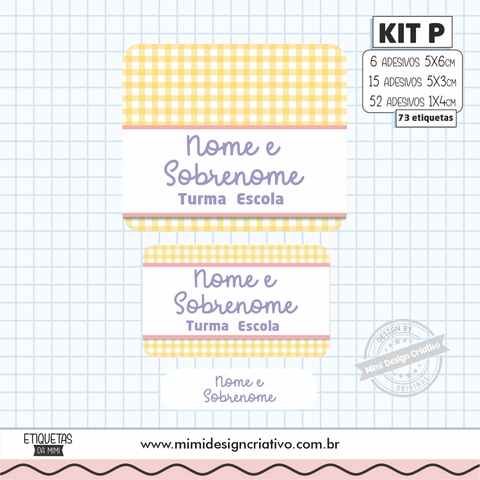 Kit Etiquetas Escolares "Amarelo Xadrez"