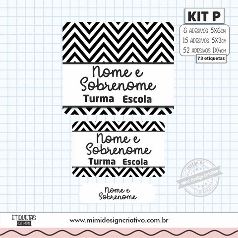 Kit Etiquetas Escolares "Sem Tema Preto e Branco"