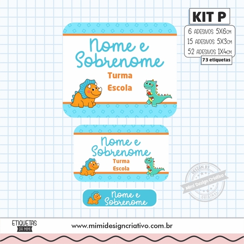 Kit Etiquetas Escolares "Dino Baby Azul"