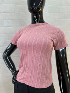 Blusa Canelada Manga Curta em Poliéster com Elastano - comprar online