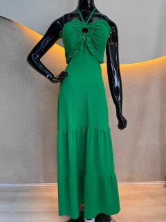 Imagem do Vestido Longo em Viscose com Amarração no Pescoço e Abertura com Elástico nas Costas