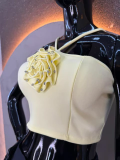 Cropped com Flor 3D e Strass - Delicadeza em Alta Definição na internet