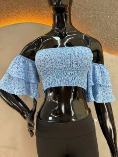 Cropped Ciganinha em Viscose com Mangas Bufantes - Floral - loja online