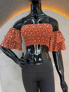 Cropped Ciganinha em Viscose com Mangas Bufantes - Floral - comprar online