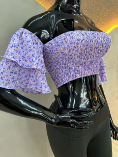 Cropped Ciganinha em Viscose com Mangas Bufantes - Floral - comprar online