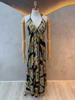 Vestido Longo Estilo Indiano Estampado - Alça Halter e Decote Profundo - Baratão Confecções