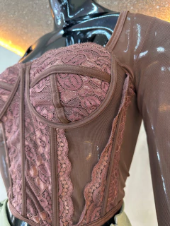 Cropped Estilo Espartilho em Renda - Com Manga de Tule ou Alça Ajustável - comprar online