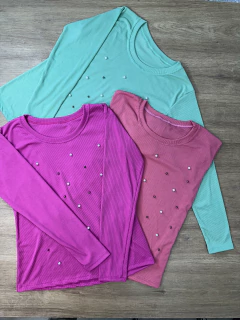Imagem do Blusa Feminina Canelada com Pérolas Aplicadas - Manga Longa