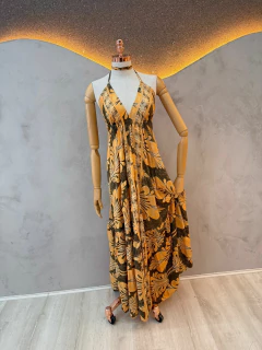 Vestido Longo Estilo Indiano Estampado - Alça Halter e Decote Profundo - comprar online