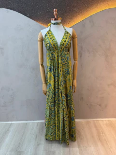 Imagem do Vestido Longo Estilo Indiano Estampado - Alça Halter e Decote Profundo