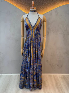 Vestido Longo Estilo Indiano Estampado - Alça Halter e Decote Profundo - loja online