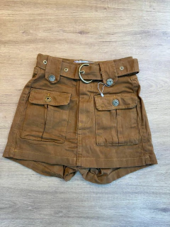 Short Saia Jeans Feminino com Bolsos Cargo e Cinto - loja online