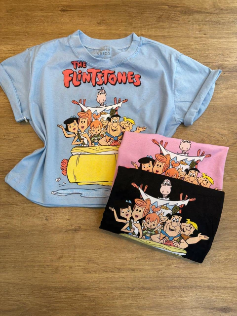Cropped Camiseta Feminina 100% Algodão - Estampa Os Flintstones