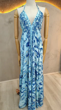 Vestido Longo Estilo Indiano Estampado - Alça Halter e Decote Profundo na internet