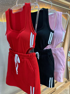 Conjunto Feminino Body Cavado e Saia Curta - Poliéster com Elastano - loja online