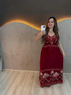 Vestido Longo de Viscose com Estampa Étnica e Floral - comprar online