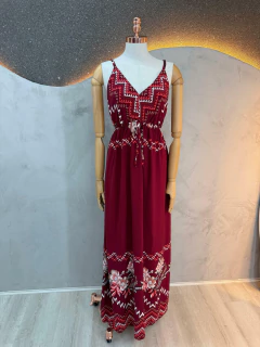 Vestido Longo de Viscose com Estampa Étnica e Floral
