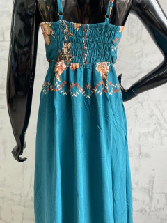 Vestido Longo de Viscose com Estampa Étnica e Floral